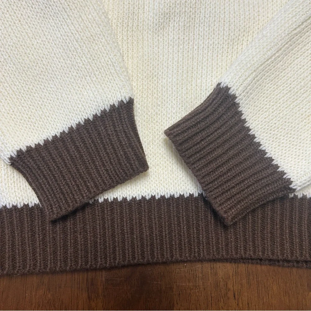 Vintage 70s Marcraft Knits Nordic Brown & Cream Striped Fair Isle Sweater Size M